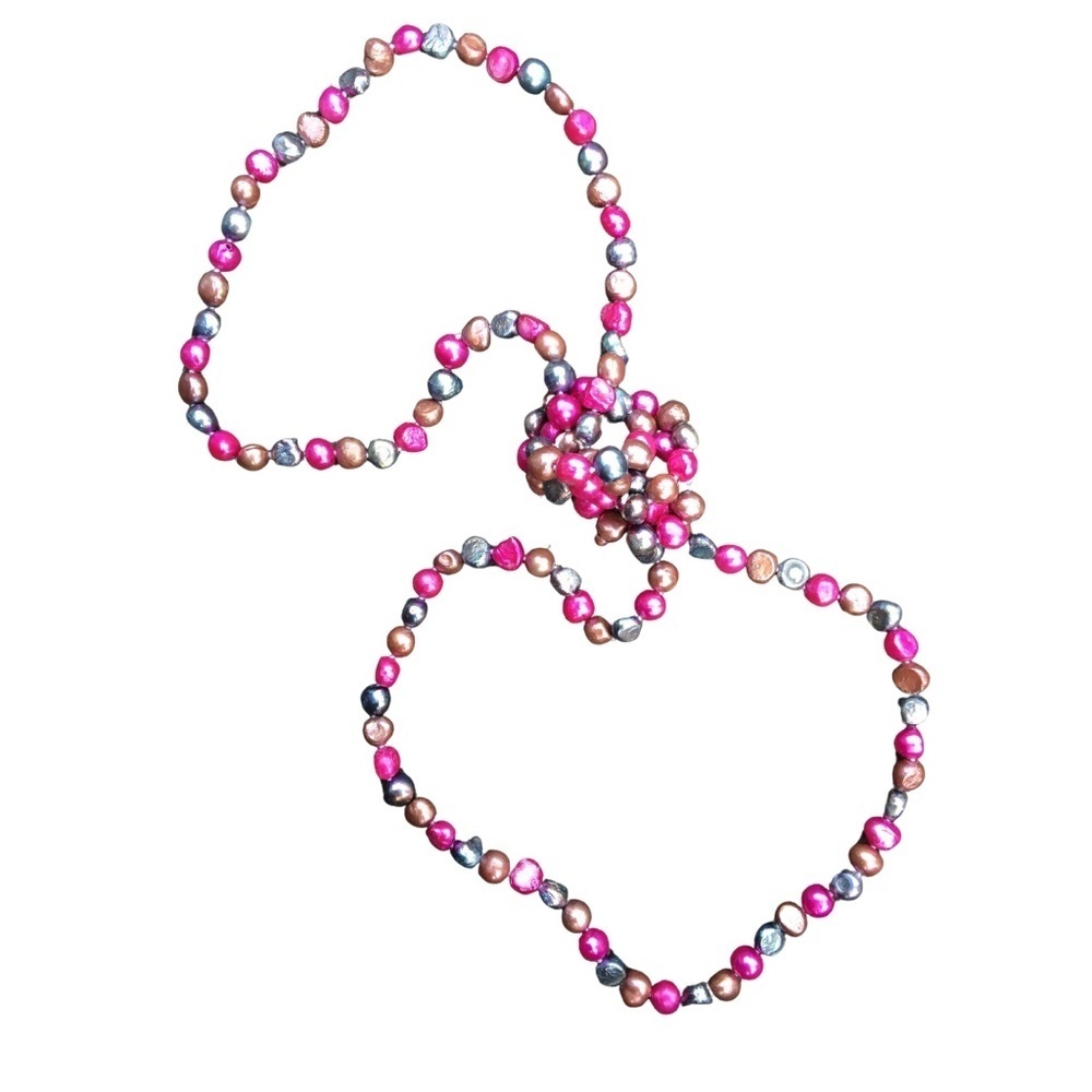48" Knotted Multicolor Freshwater Pearl Necklace – 8-9mm Baroque Continuous Stra